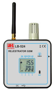 The GSM LB-524 recorder measures: temperature, relative humidity, air pressure and illuminance.